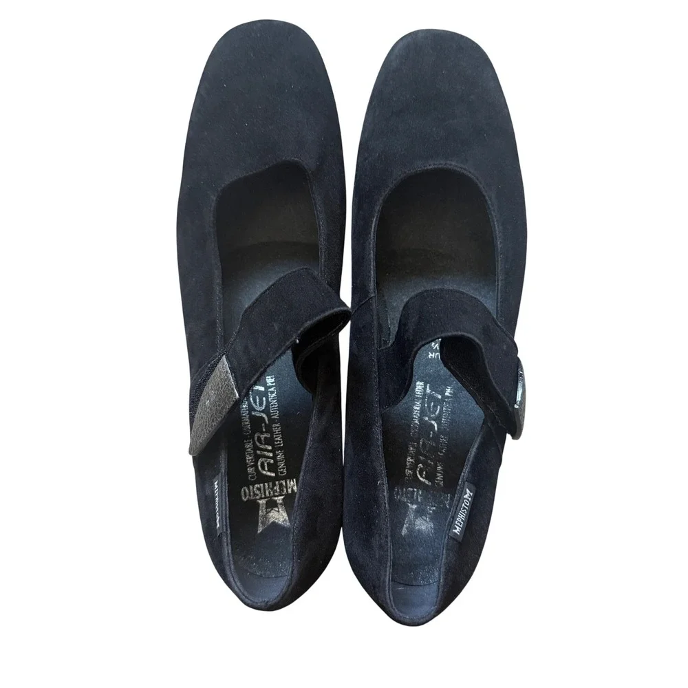 Mephisto Kimona Black Suede Mary Jane Wedge Shoes Womens Size 10